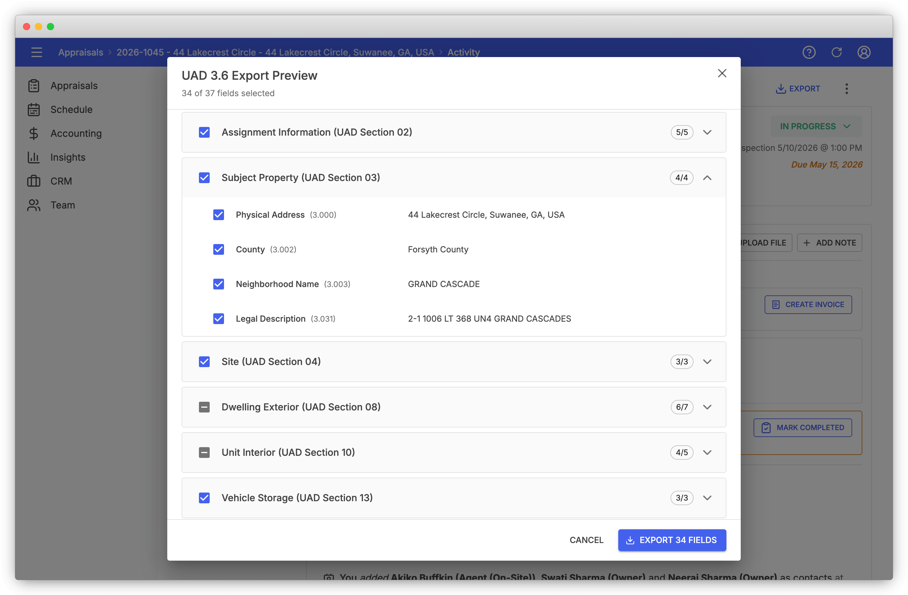 UAD 3.6 export preview in Appraisal Inbox